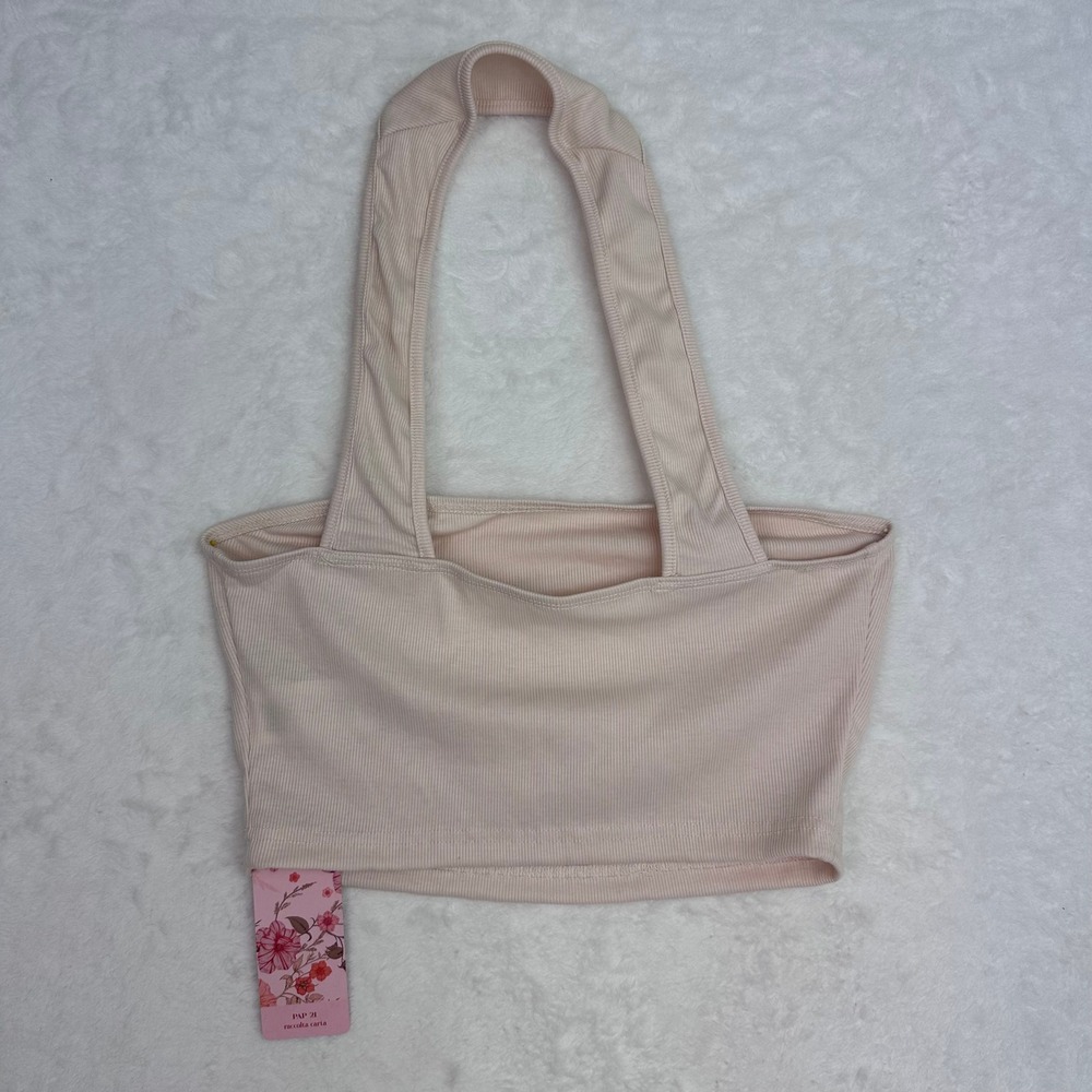 SHEIN MOD Blush Pink Ribbed Halter Crop Top Size M 6 sw221219184410